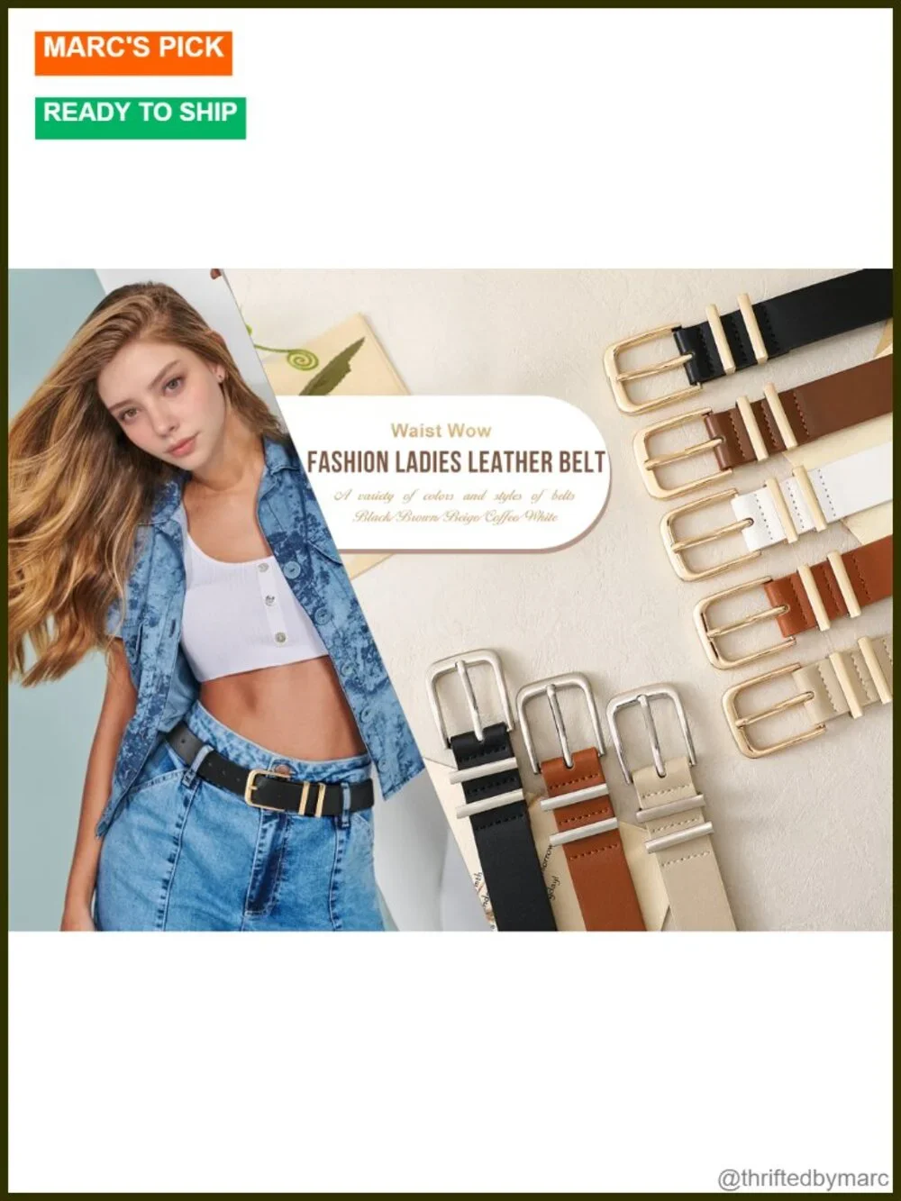 3 Pack Women's Faux Leather Belts with Gold Buckle